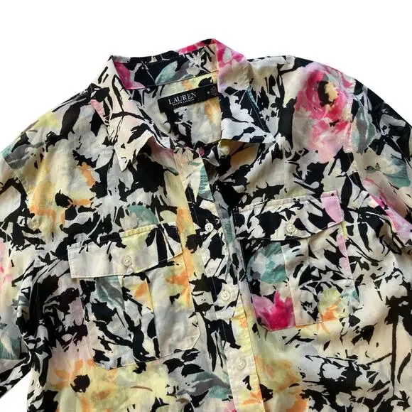 Lauren Ralph Lauren Retro Floral Print Button Up Shirt Women's Size M - Picture 2 of 6